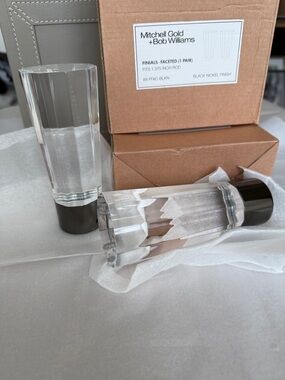 2 Sets Mitchell Gold + Bob Williams Faceted Black Nickel Finials/Total 4 Pieces